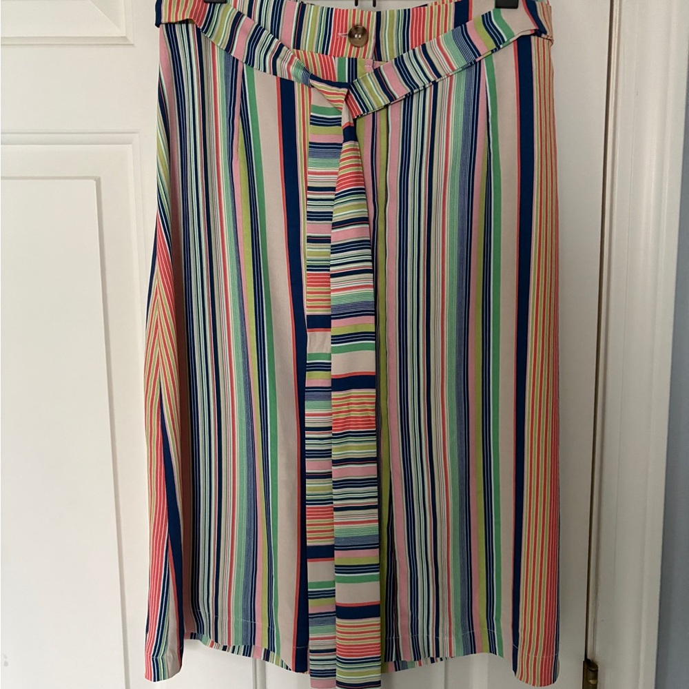 Striped Multi-Color Midi Skirt with Waist Tie